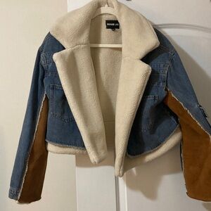Rehab Blue Denim and Brown Suede Jacket with Cream Lining